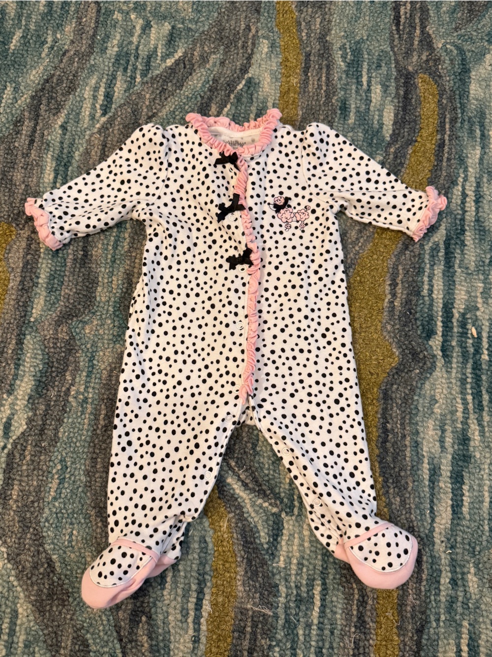 Polka Dot Poodle Ruffled Footed Onesie sleeper 3M